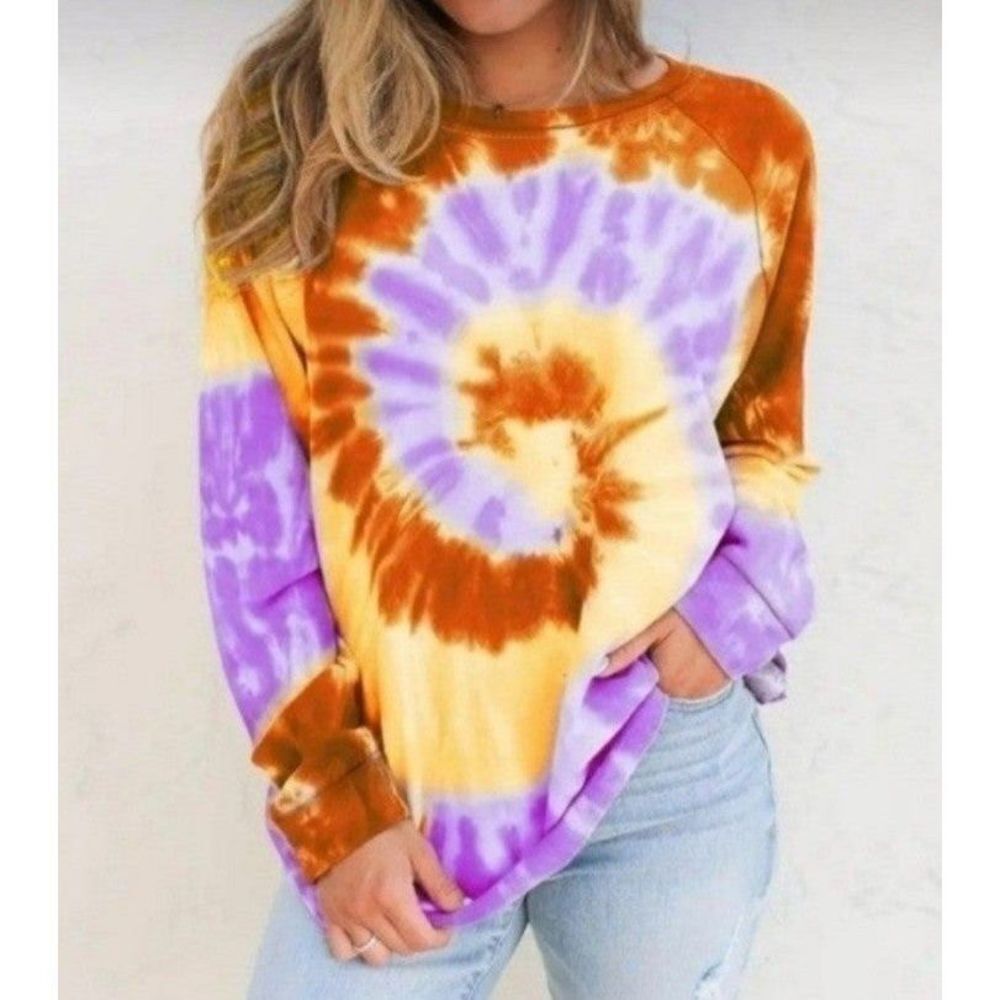 Women's Loose Tie Dye Top Long Sleeve Crew sz XL